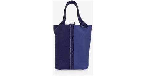 HERMES Taurillon Clemence Picotin Lock 18 PM Bleu Saphir 